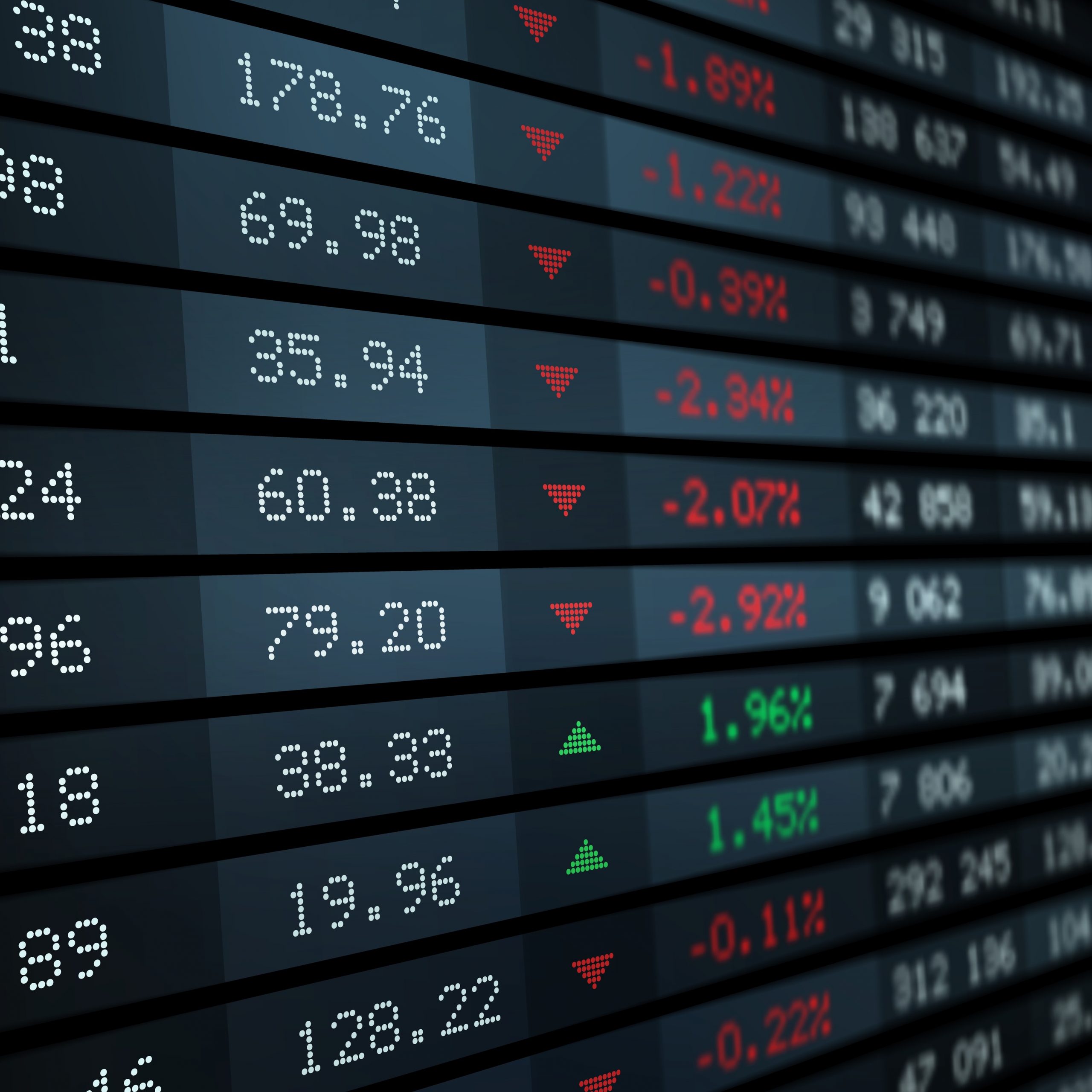 Stock exchange board, market index graphs, charts